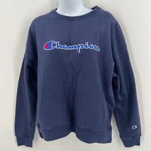 Women's Champion Reverse Weave Long‎ Sleeve Sweatshirt Size L Navy Blue Vintage